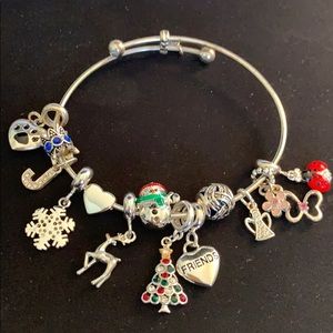 Holiday Bangle Silver Bracelet with Charms
